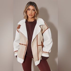 CREAM SUEDE CONTRAST BORG PANEL DETAIL AVIATOR